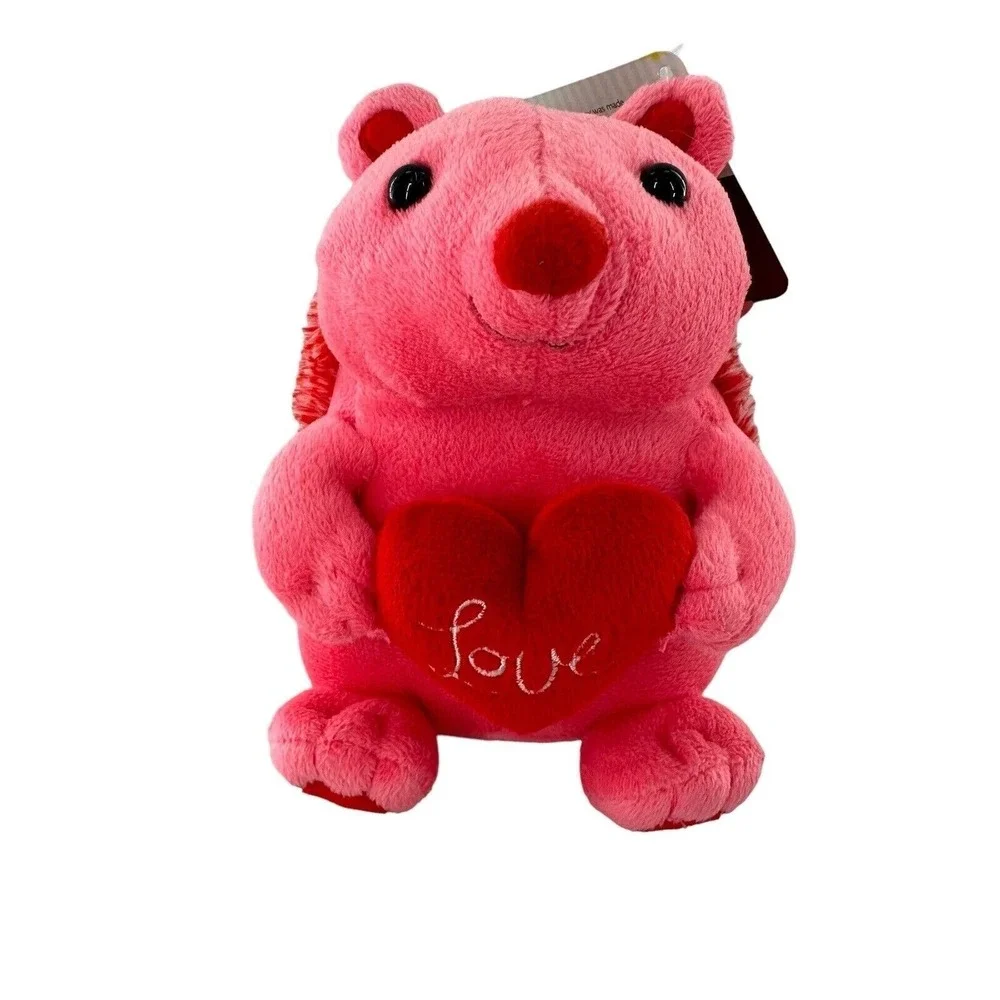 Animal Adventure Pink Hedgehog Plush Toy Holding Red Heart‎ Valentine Porcupine